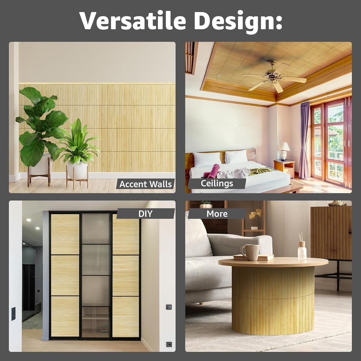 imageArt3d 48 x 96 Inch Natural Bamboo Wall Panel for Interior Wall Decor Flexible Pole Wrap Wainscoting Wall Cladding Paneling for Living Room Bedroom Office Kitchen Island LightcarbonizedRaw