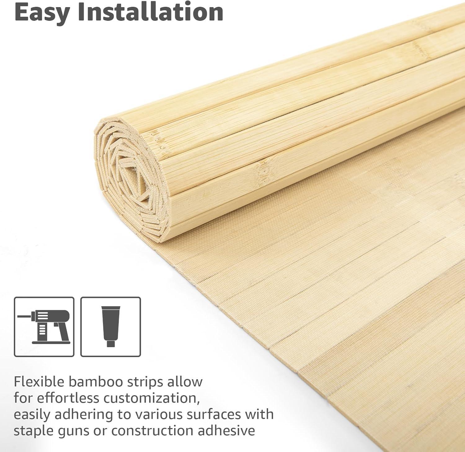 imageArt3d 48 x 96 Inch Natural Bamboo Wall Panel for Interior Wall Decor Flexible Pole Wrap Wainscoting Wall Cladding Paneling for Living Room Bedroom Office Kitchen Island LightcarbonizedRaw
