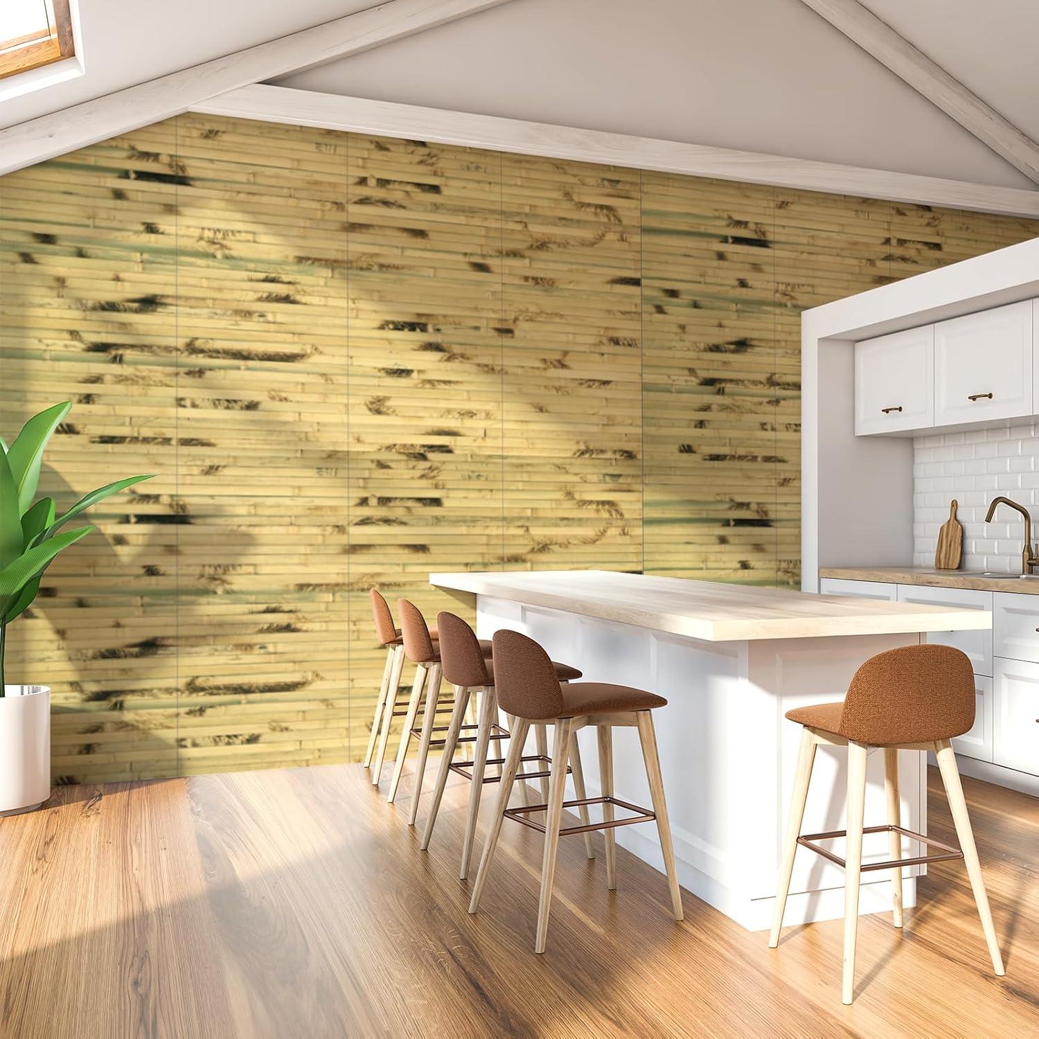 imageArt3d 48 x 96 Inch Natural Bamboo Wall Panel for Interior Wall Decor Flexible Pole Wrap Wainscoting Wall Cladding Paneling for Living Room Bedroom Office Kitchen Island LightcarbonizedLight Burned