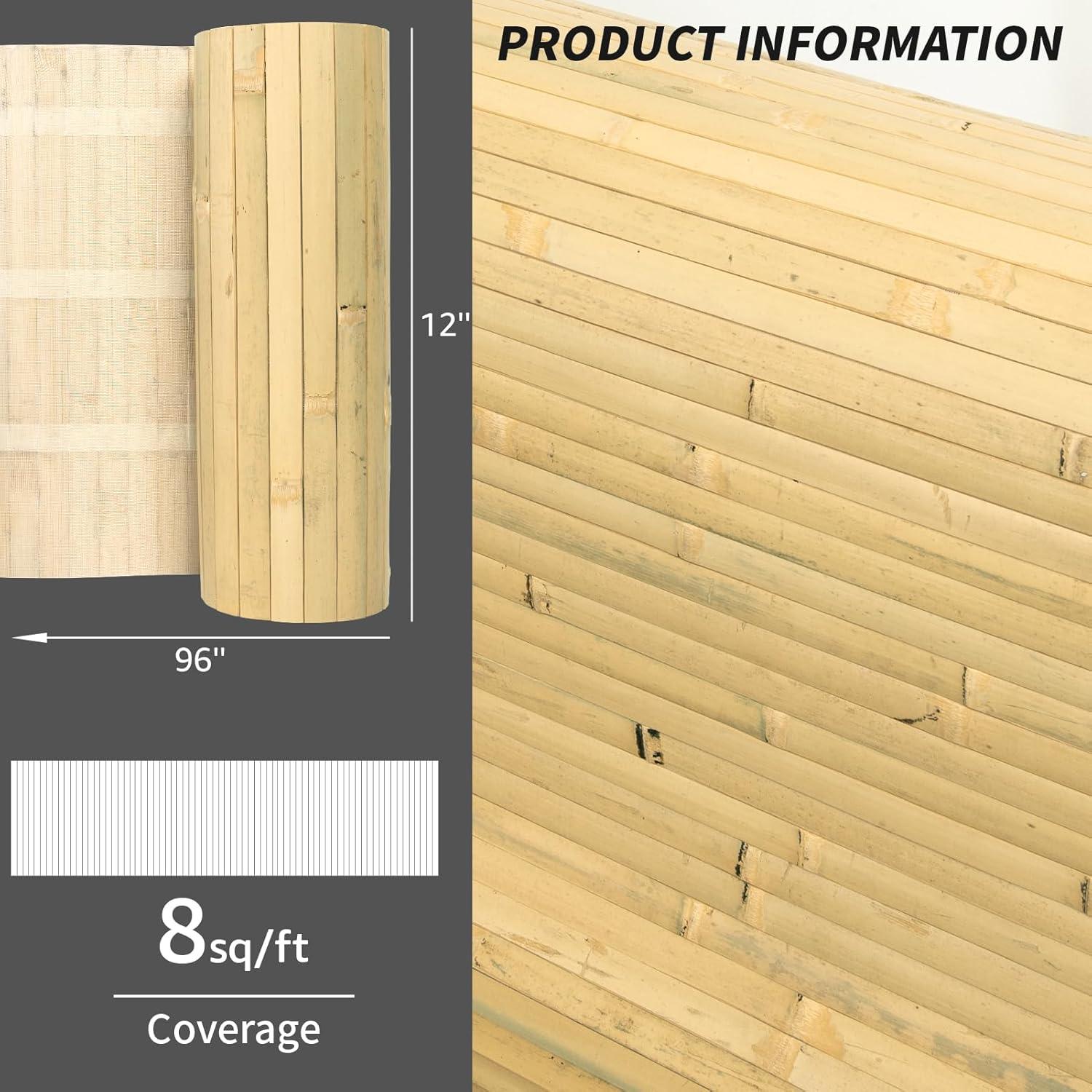 imageArt3d 48 x 96 Inch Natural Bamboo Wall Panel for Interior Wall Decor Flexible Pole Wrap Wainscoting Wall Cladding Paneling for Living Room Bedroom Office Kitchen Island LightcarbonizedNatural