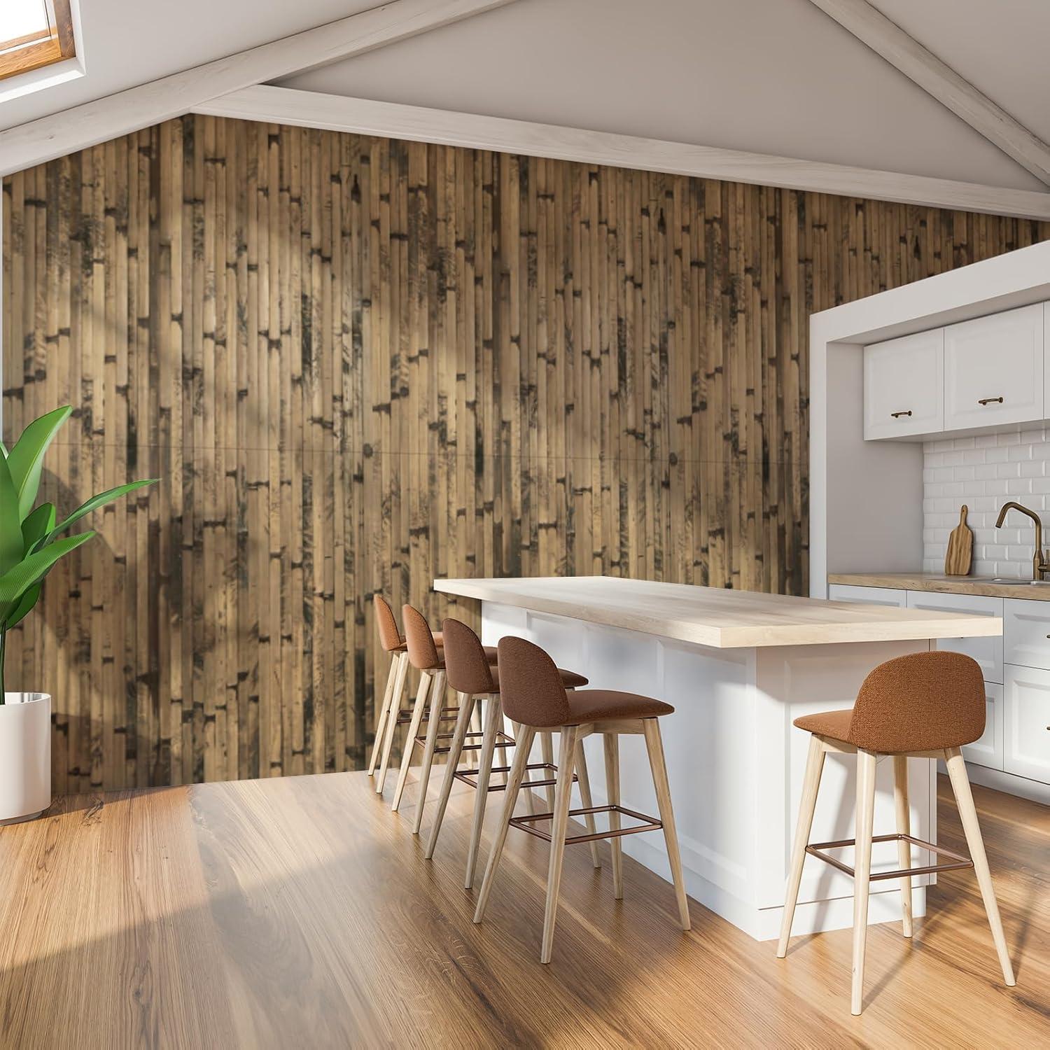 imageArt3d 48 x 96 Inch Natural Bamboo Wall Panel for Interior Wall Decor Flexible Pole Wrap Wainscoting Wall Cladding Paneling for Living Room Bedroom Office Kitchen Island LightcarbonizedDark Burned