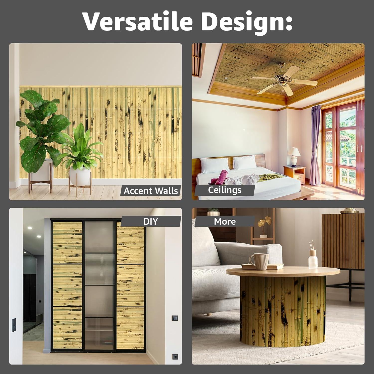 imageArt3d 48 x 96 Inch Natural Bamboo Wall Panel for Interior Wall Decor Flexible Pole Wrap Wainscoting Wall Cladding Paneling for Living Room Bedroom Office Kitchen Island LightcarbonizedLight Burned