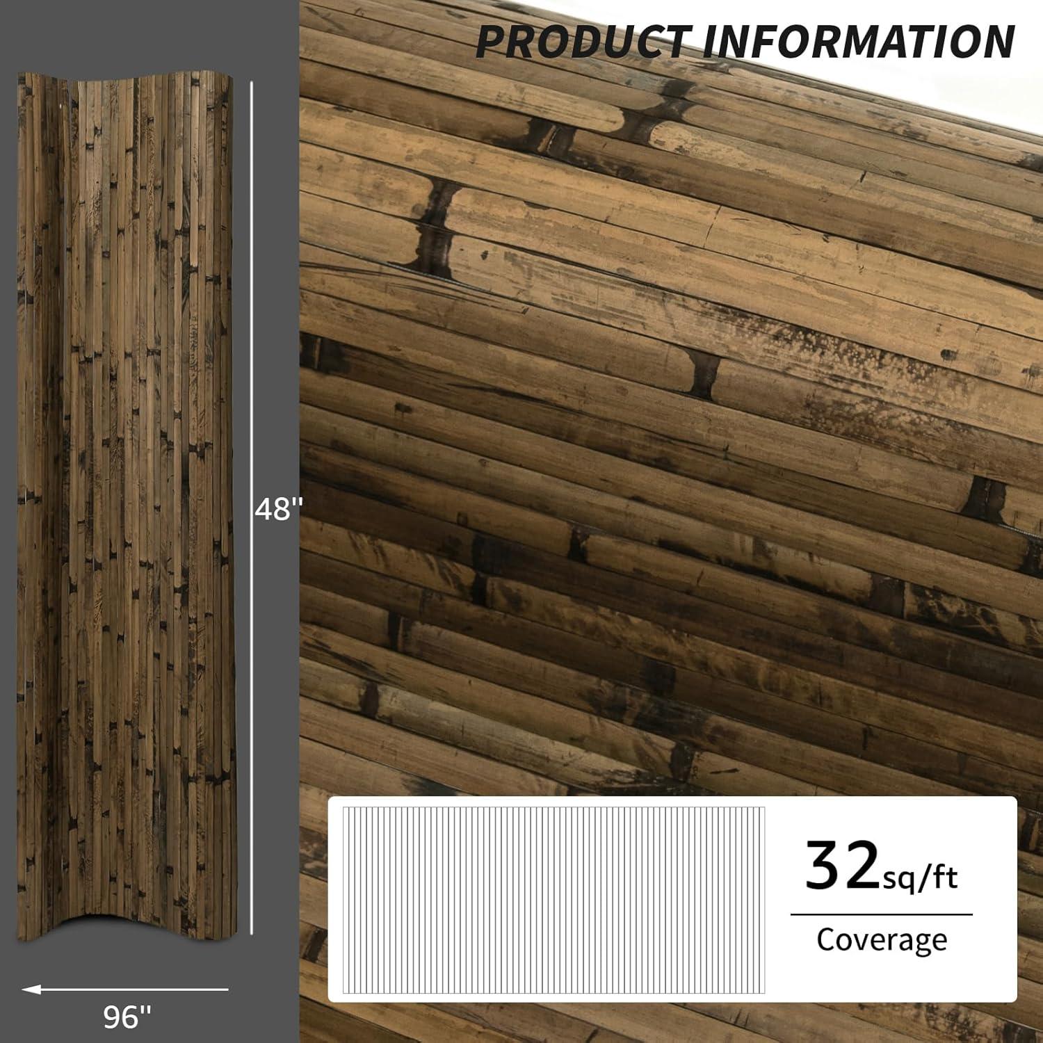 imageArt3d 48 x 96 Inch Natural Bamboo Wall Panel for Interior Wall Decor Flexible Pole Wrap Wainscoting Wall Cladding Paneling for Living Room Bedroom Office Kitchen Island LightcarbonizedDark Burned