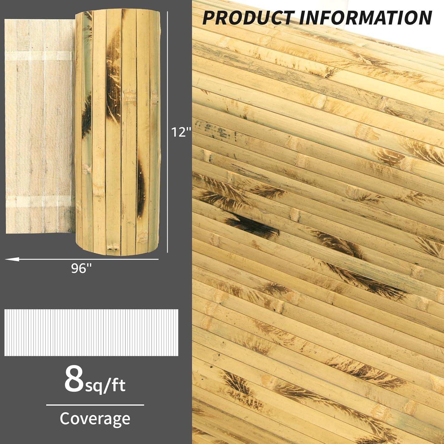imageArt3d 48 x 96 Inch Natural Bamboo Wall Panel for Interior Wall Decor Flexible Pole Wrap Wainscoting Wall Cladding Paneling for Living Room Bedroom Office Kitchen Island LightcarbonizedLight Burned
