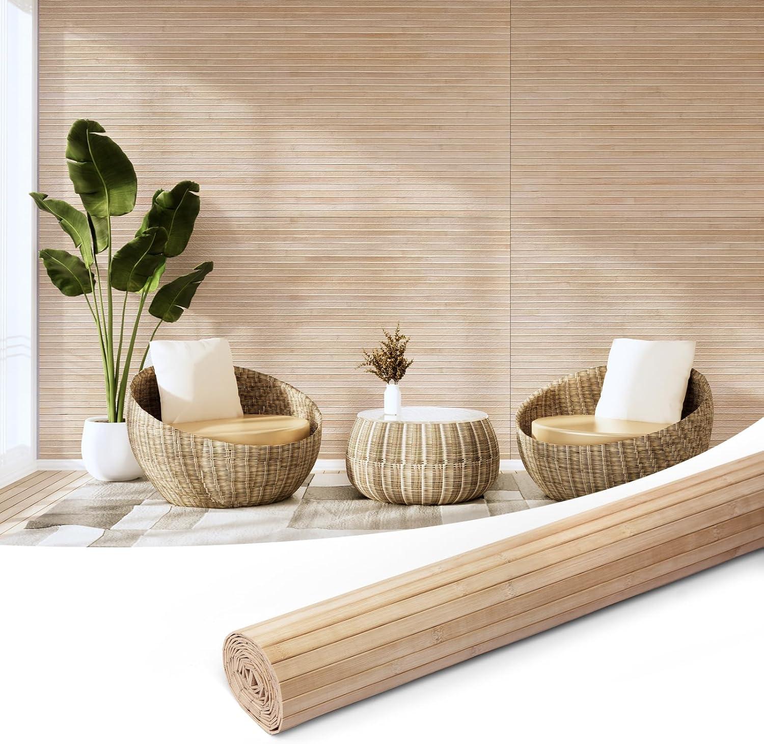 imageArt3d 48 x 96 Inch Natural Bamboo Wall Panel for Interior Wall Decor Flexible Pole Wrap Wainscoting Wall Cladding Paneling for Living Room Bedroom Office Kitchen Island LightcarbonizedCarbonized