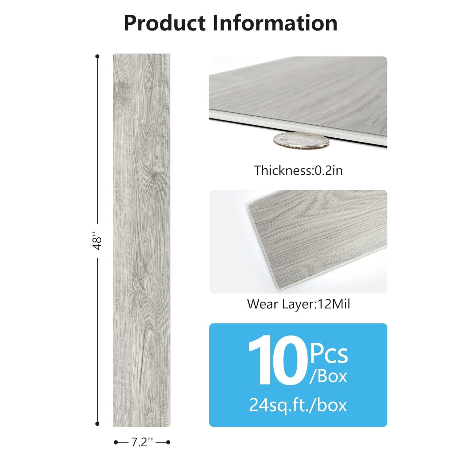 imageArt3d 48quot x 72quot SPC ClickLock Floating Floor Tiles 24 Sq Ft 10Pack Luxury Wood Look Flooring for Indoor Use Waterproof ampamp FireResistant Warm BrownAsh