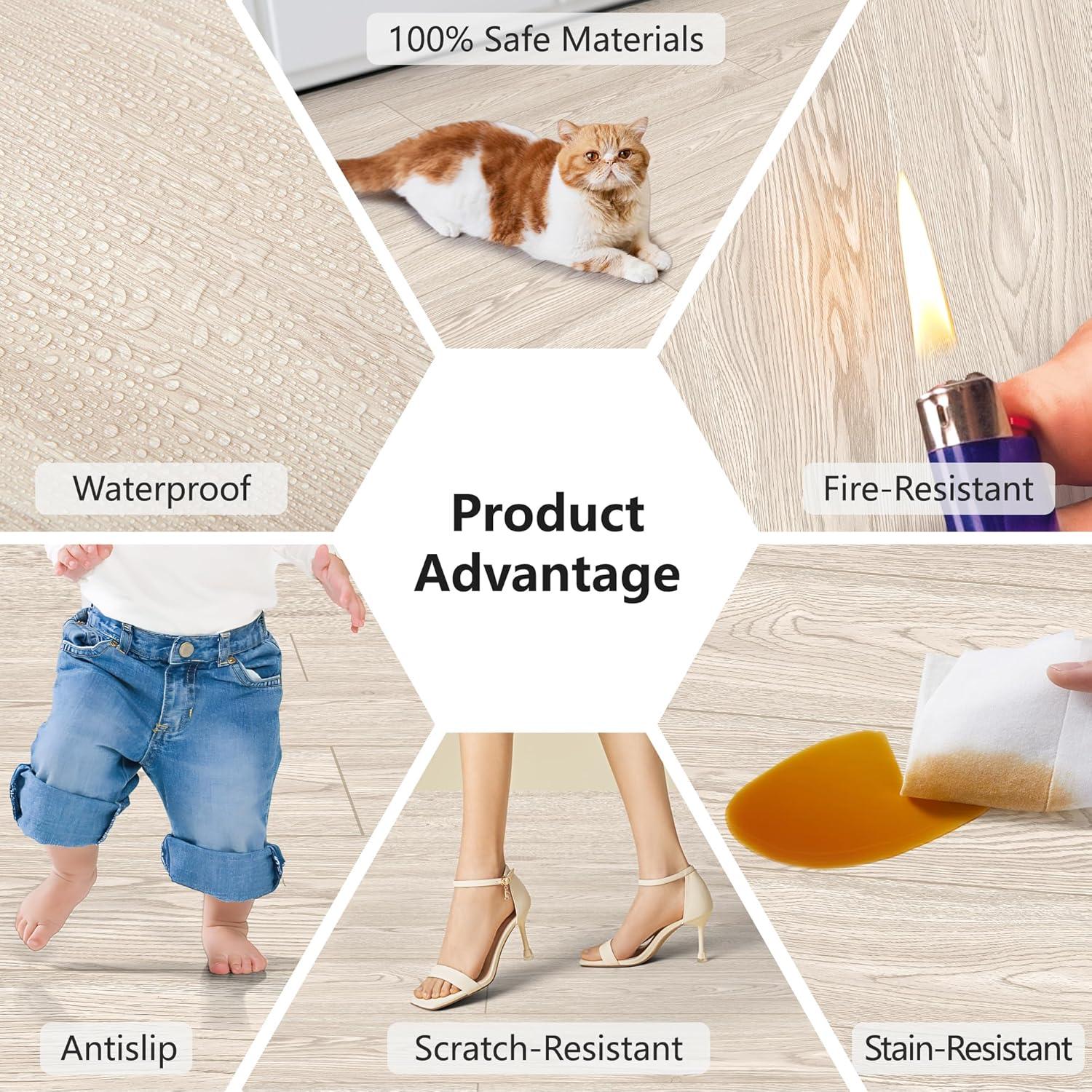 imageArt3d 48quot x 72quot SPC ClickLock Floating Floor Tiles 24 Sq Ft 10Pack Luxury Wood Look Flooring for Indoor Use Waterproof ampamp FireResistant Warm BrownBeige