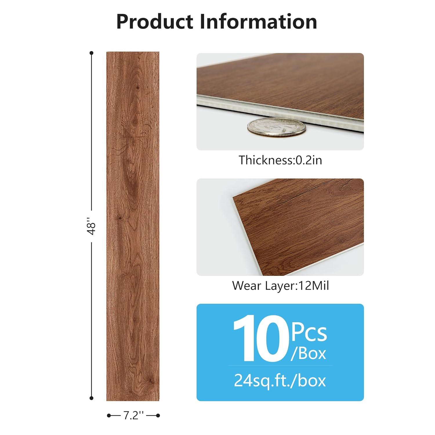imageArt3d 48quot x 72quot SPC ClickLock Floating Floor Tiles 24 Sq Ft 10Pack Luxury Wood Look Flooring for Indoor Use Waterproof ampamp FireResistant Warm BrownMaple