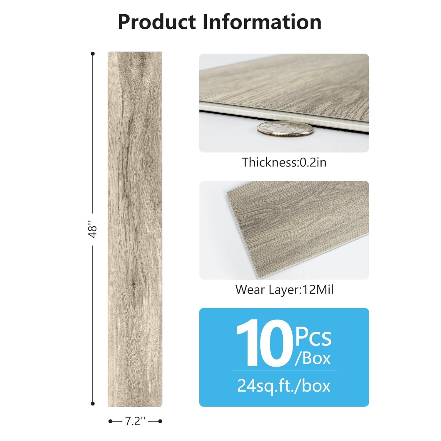 imageArt3d 48quot x 72quot SPC ClickLock Floating Floor Tiles 24 Sq Ft 10Pack Luxury Wood Look Flooring for Indoor Use Waterproof ampamp FireResistant Warm BrownWarm Brown