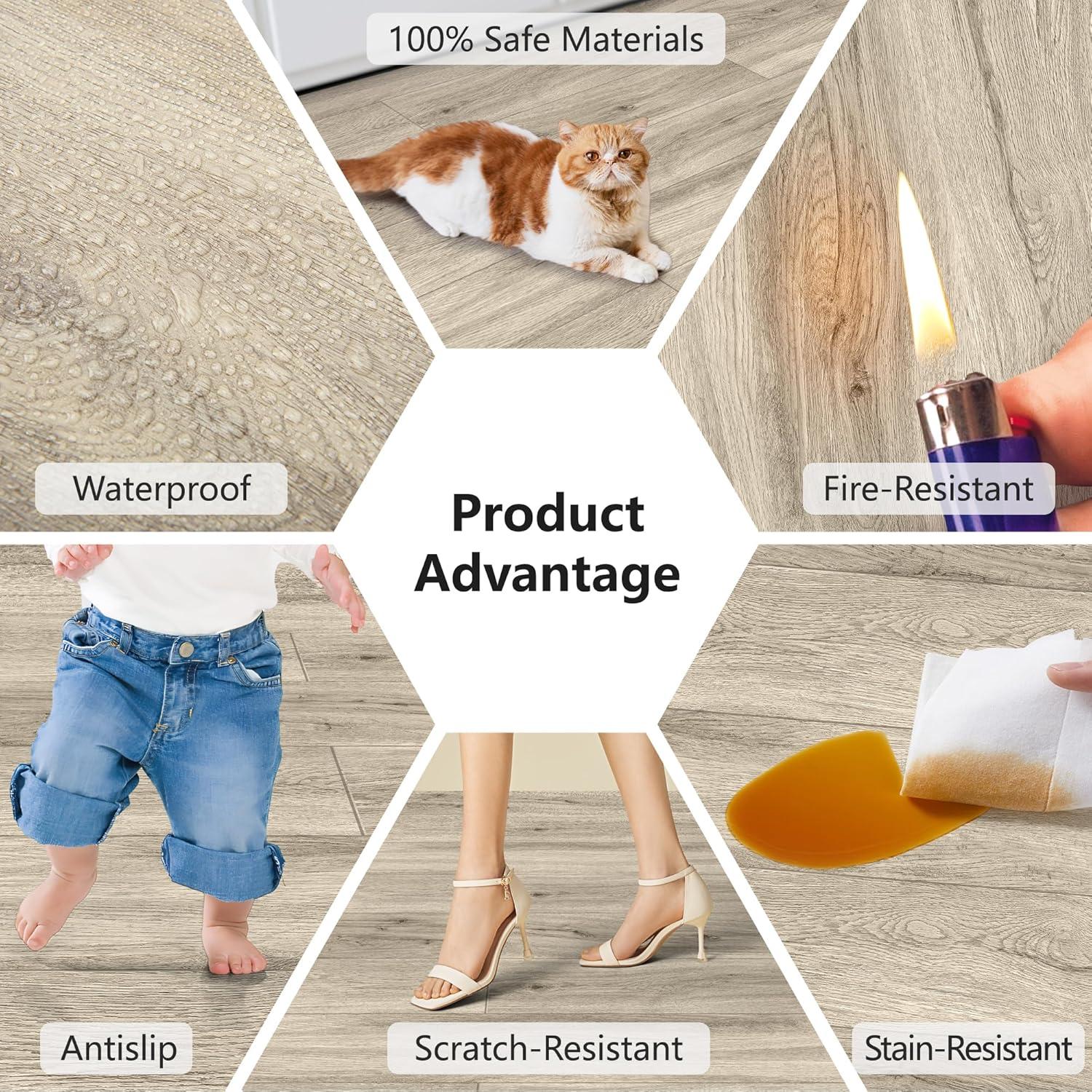 imageArt3d 48quot x 72quot SPC ClickLock Floating Floor Tiles 24 Sq Ft 10Pack Luxury Wood Look Flooring for Indoor Use Waterproof ampamp FireResistant Warm BrownWarm Brown