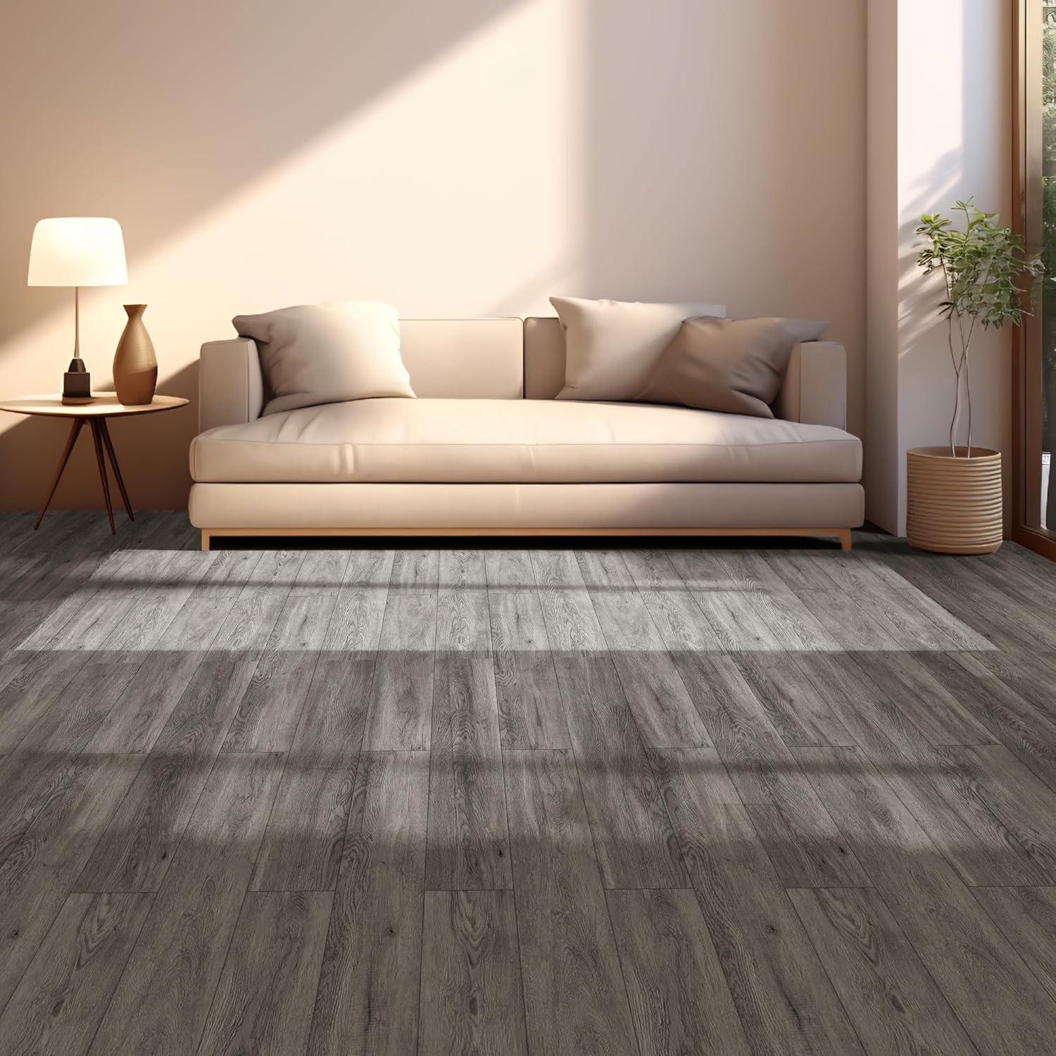 imageArt3d 48quot x 72quot SPC ClickLock Floating Floor Tiles 24 Sq Ft 10Pack Luxury Wood Look Flooring for Indoor Use Waterproof ampamp FireResistant Warm BrownGrey