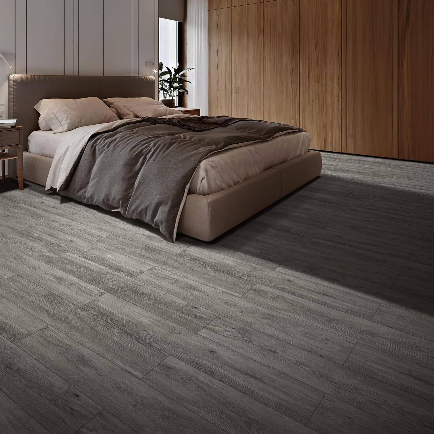 imageArt3d 48quot x 72quot SPC ClickLock Floating Floor Tiles 24 Sq Ft 10Pack Luxury Wood Look Flooring for Indoor Use Waterproof ampamp FireResistant Warm BrownGrey