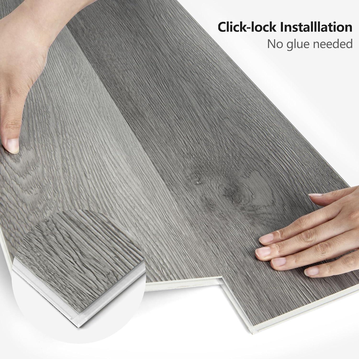 imageArt3d 48quot x 72quot SPC ClickLock Floating Floor Tiles 24 Sq Ft 10Pack Luxury Wood Look Flooring for Indoor Use Waterproof ampamp FireResistant Warm BrownGrey