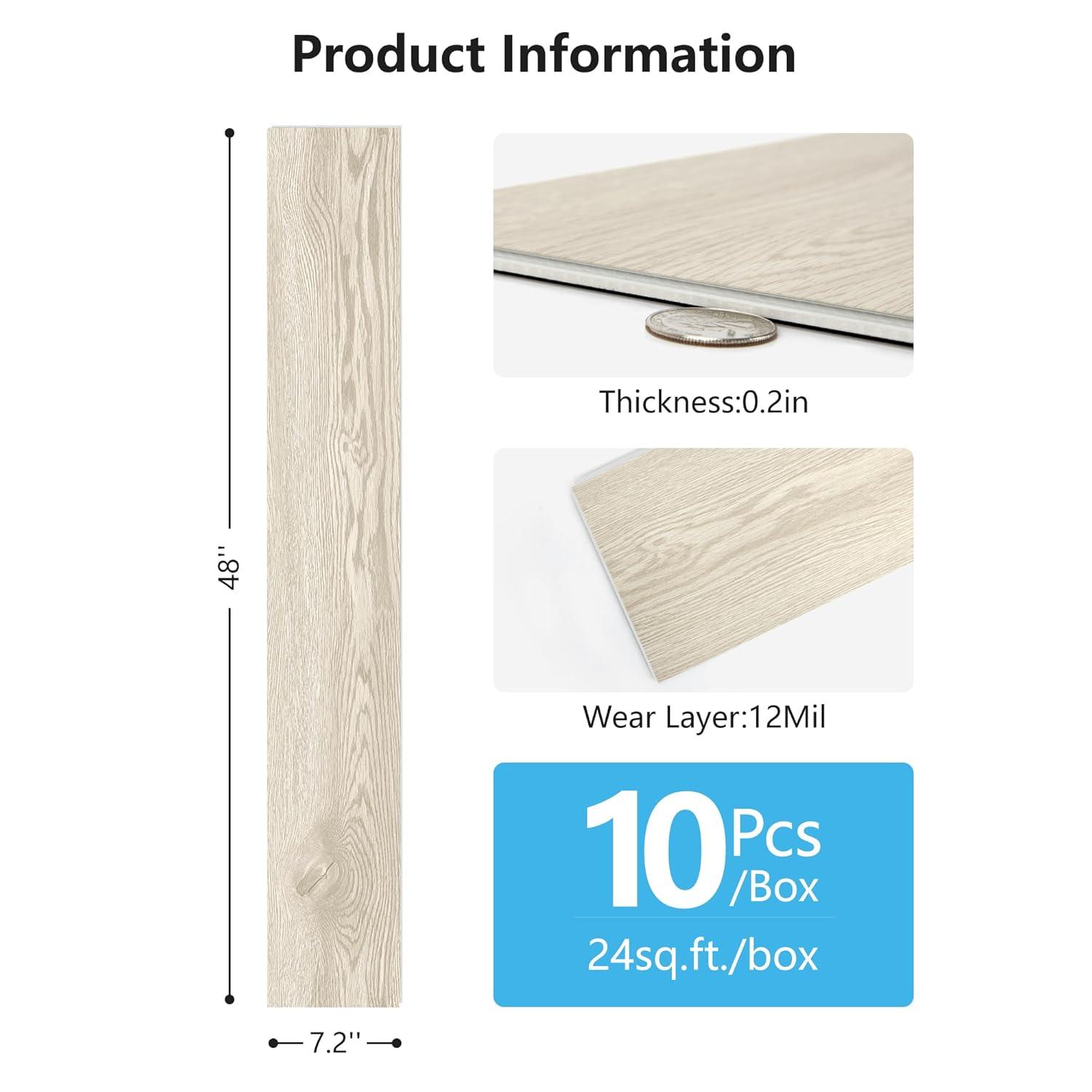 imageArt3d 48quot x 72quot SPC ClickLock Floating Floor Tiles 24 Sq Ft 10Pack Luxury Wood Look Flooring for Indoor Use Waterproof ampamp FireResistant Warm BrownBeige