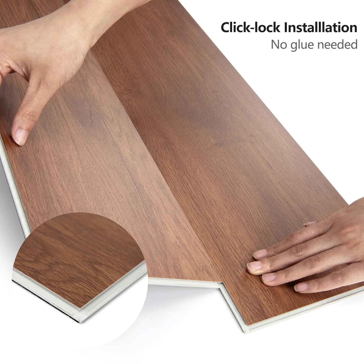 imageArt3d 48quot x 72quot SPC ClickLock Floating Floor Tiles 24 Sq Ft 10Pack Luxury Wood Look Flooring for Indoor Use Waterproof ampamp FireResistant Warm BrownMaple