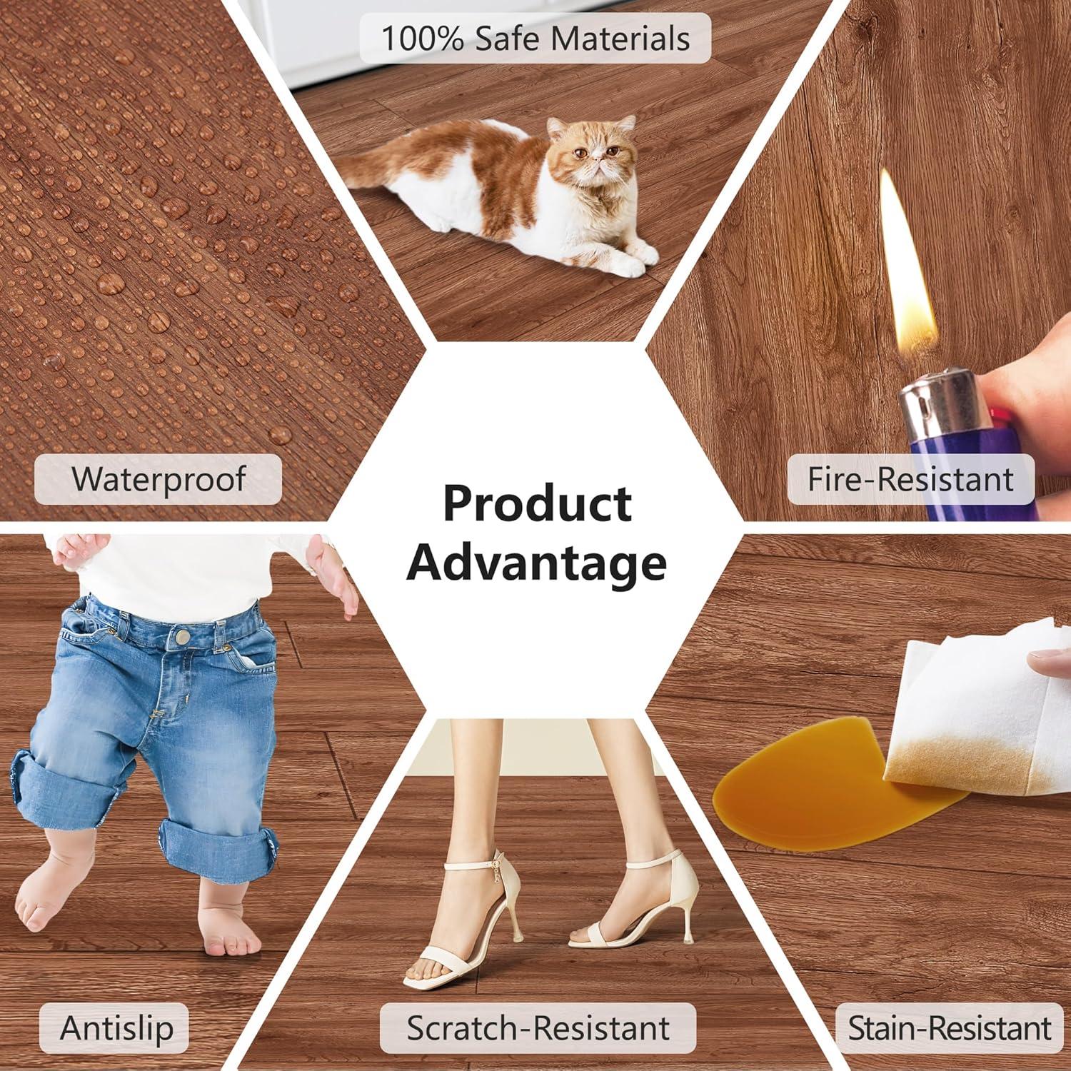 imageArt3d 48quot x 72quot SPC ClickLock Floating Floor Tiles 24 Sq Ft 10Pack Luxury Wood Look Flooring for Indoor Use Waterproof ampamp FireResistant Warm BrownMaple