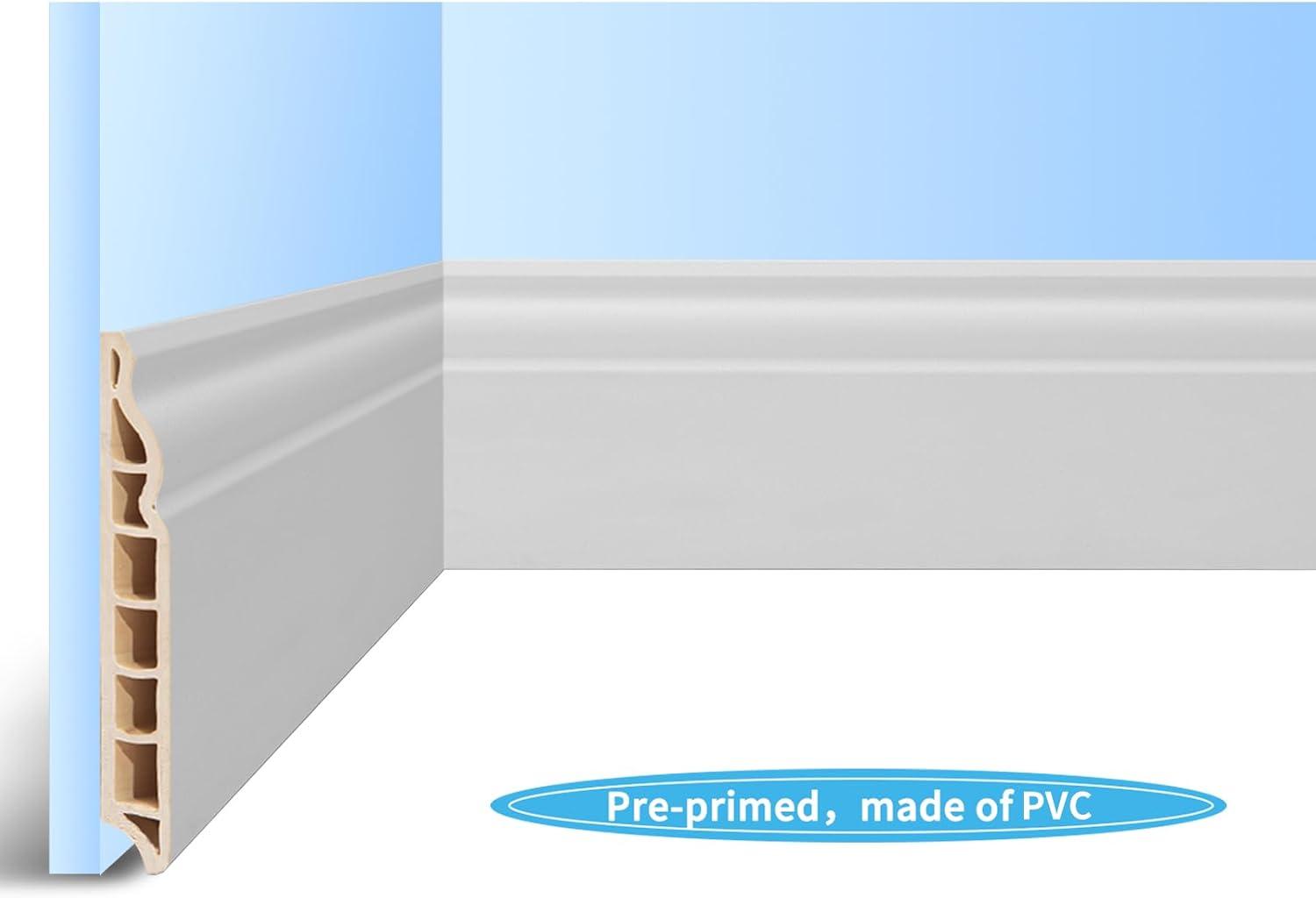imageArt3d 4Pack Wall Baseboard Molding Trim 8 ft Each HighImpact Polystyrene Skirting Board Durable Paintable ampamp MoistureResistantEasy DIY Installation for Home ampamp Office Total Length 32 ft WhitePure White