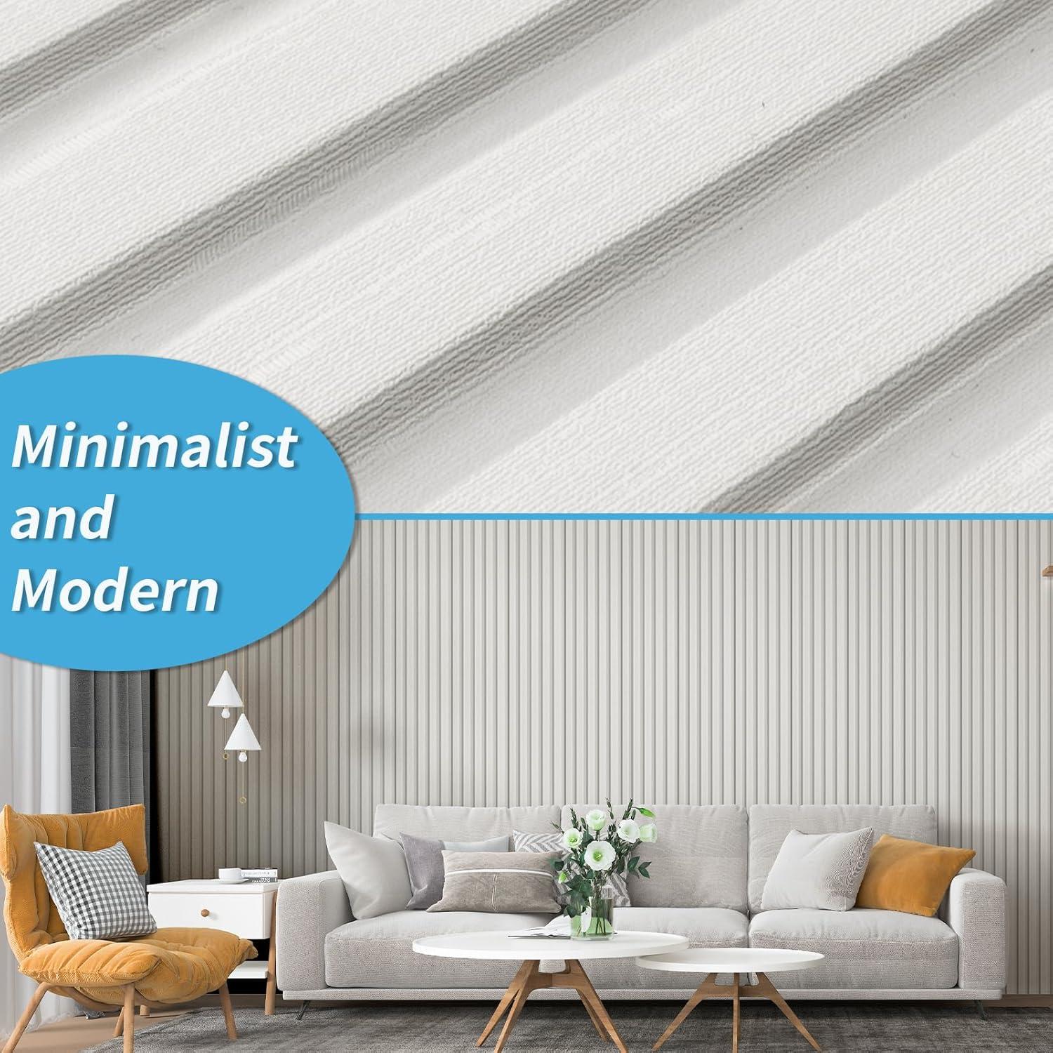 imageArt3d 8 Pack 104quot x 67quot Slat Wall Paneling Glossy Metal Finish WPC 3D Wall Panels 3D Panels for Interior Wall Decor Living Room Bedroom  Elegant ChampagneOffWhiteSquare