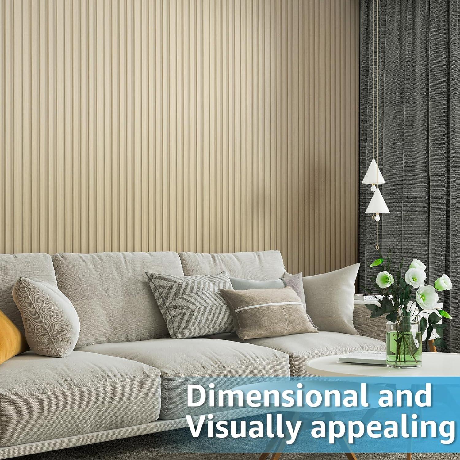 imageArt3d 8 Pack 104quot x 67quot Slat Wall Paneling Glossy Metal Finish WPC 3D Wall Panels 3D Panels for Interior Wall Decor Living Room Bedroom  Elegant ChampagneOakSquare
