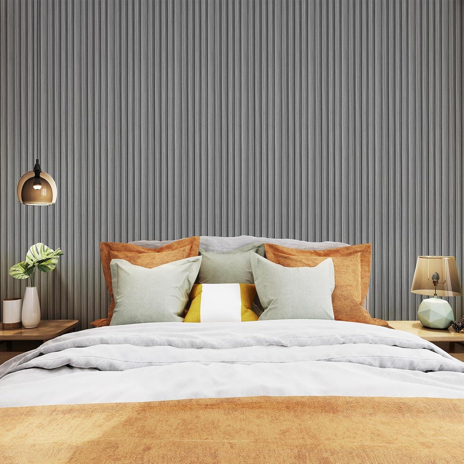 imageArt3d 8 Pack 104quot x 67quot Slat Wall Paneling Glossy Metal Finish WPC 3D Wall Panels 3D Panels for Interior Wall Decor Living Room Bedroom  Elegant ChampagneGray OakSquare