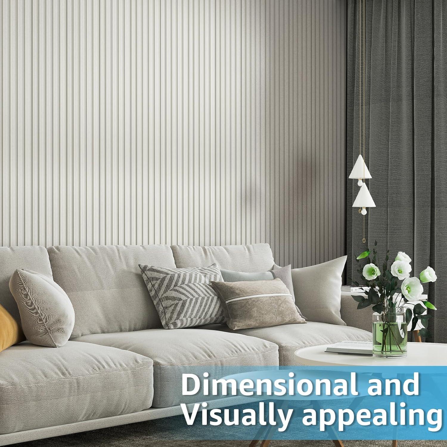 imageArt3d 8 Pack 104quot x 67quot Slat Wall Paneling Glossy Metal Finish WPC 3D Wall Panels 3D Panels for Interior Wall Decor Living Room Bedroom  Elegant ChampagneOffWhiteSquare