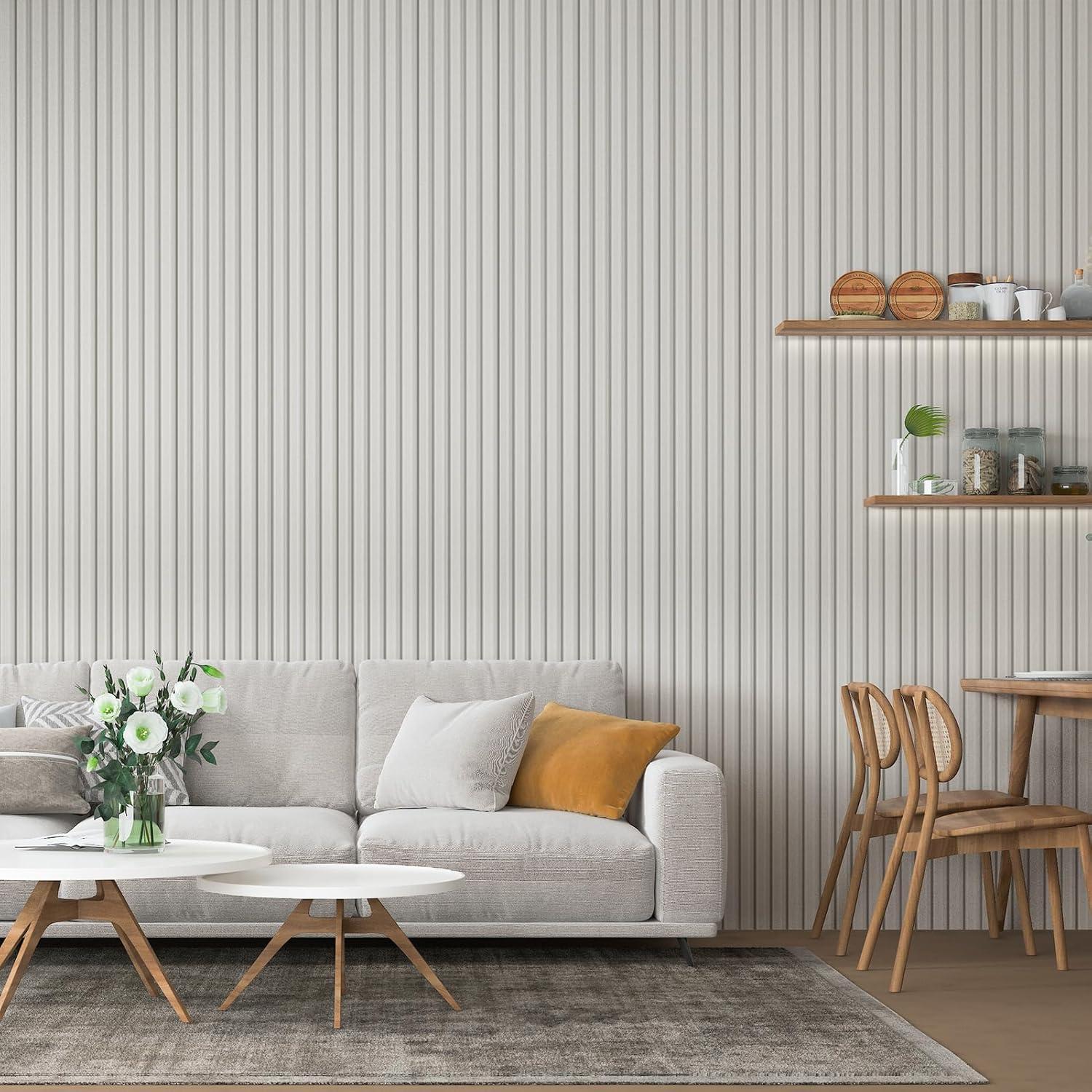 imageArt3d 8 Pack 104quot x 67quot Slat Wall Paneling Glossy Metal Finish WPC 3D Wall Panels 3D Panels for Interior Wall Decor Living Room Bedroom  Elegant ChampagneOffWhiteSquare