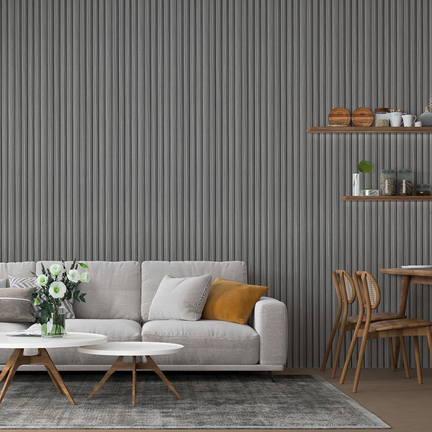 imageArt3d 8 Pack 104quot x 67quot Slat Wall Paneling Glossy Metal Finish WPC 3D Wall Panels 3D Panels for Interior Wall Decor Living Room Bedroom  Elegant ChampagneGray OakSquare