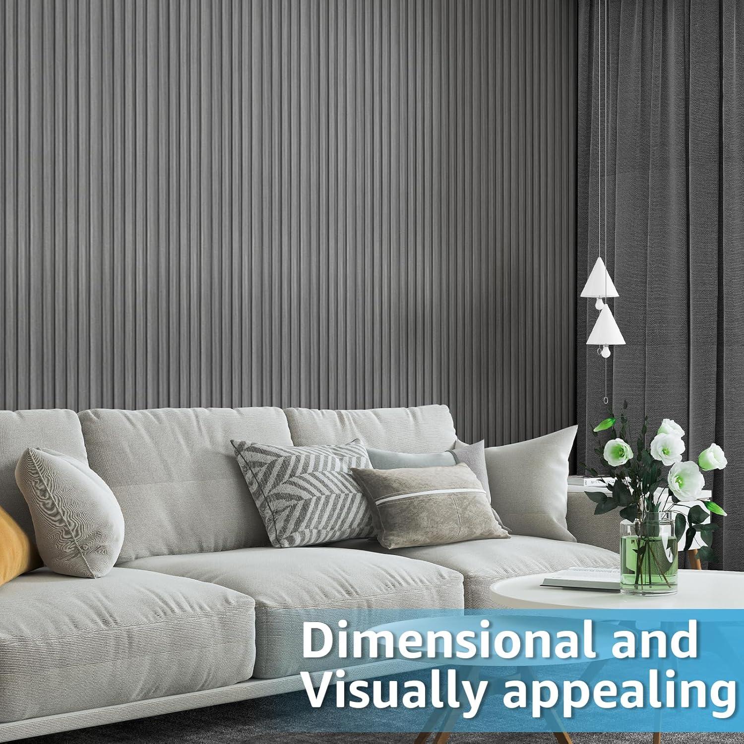 imageArt3d 8 Pack 104quot x 67quot Slat Wall Paneling Glossy Metal Finish WPC 3D Wall Panels 3D Panels for Interior Wall Decor Living Room Bedroom  Elegant ChampagneGray OakSquare