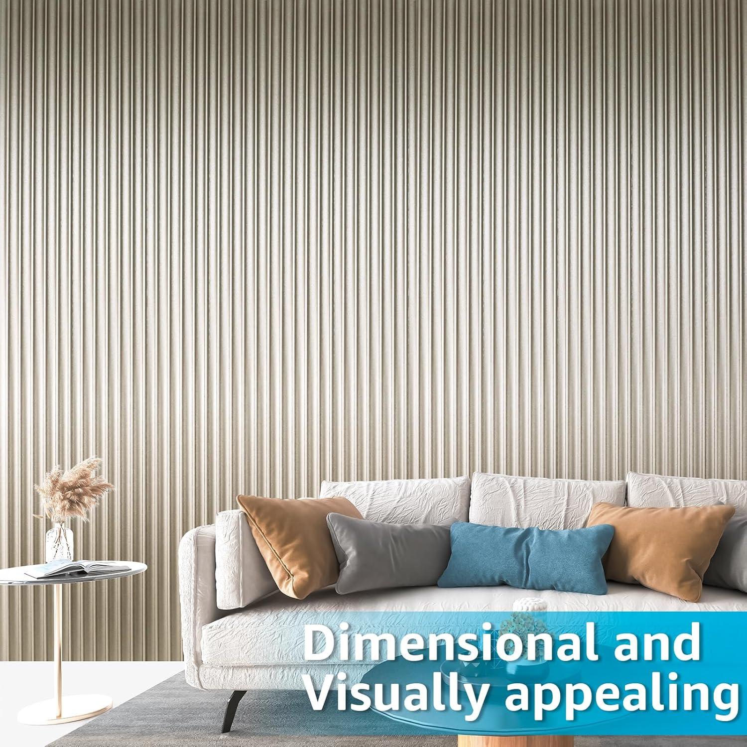 imageArt3d 8 Pack 104quot x 67quot Slat Wall Paneling Glossy Metal Finish WPC 3D Wall Panels 3D Panels for Interior Wall Decor Living Room Bedroom  Elegant ChampagneElegant ChampagneWavy