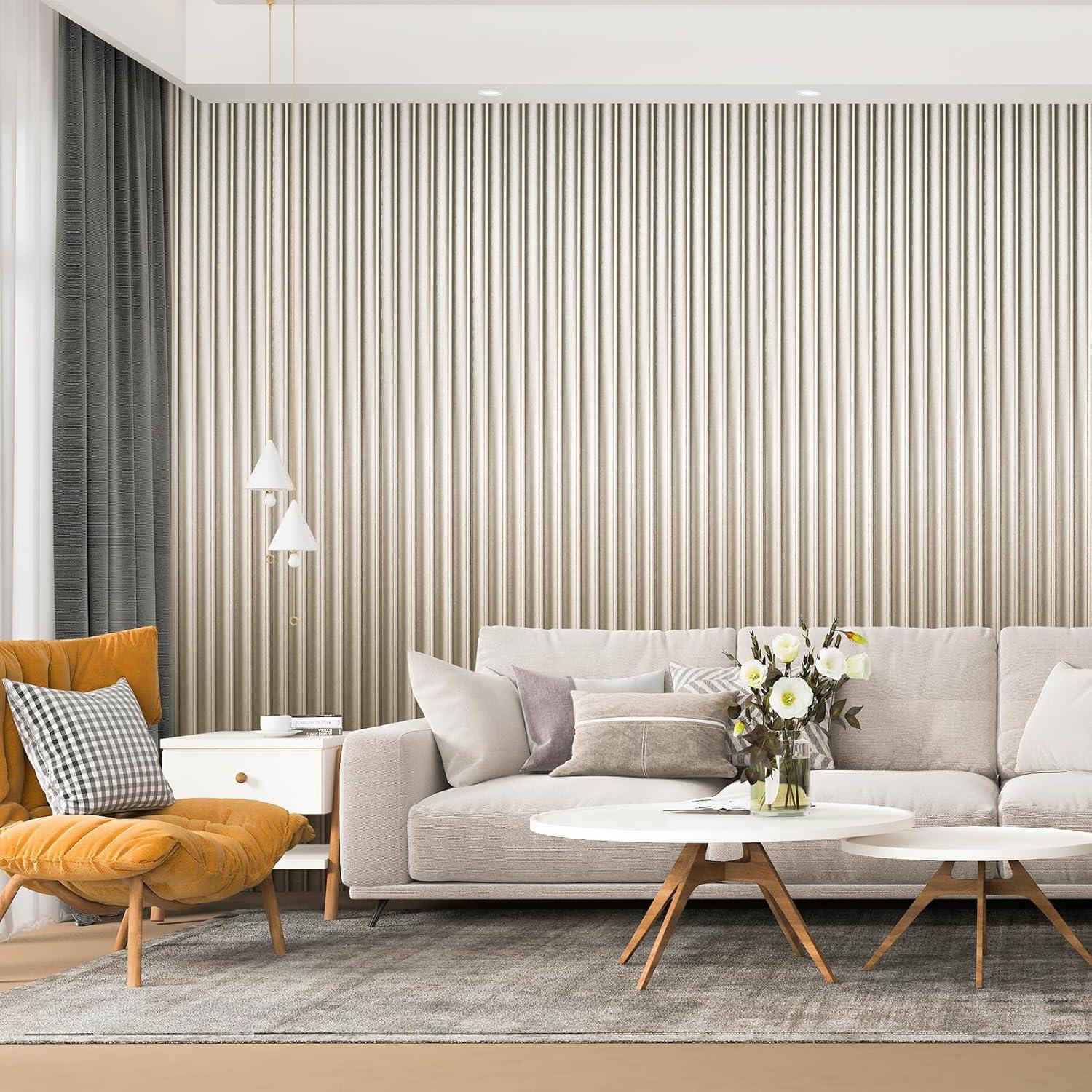 imageArt3d 8 Pack 104quot x 67quot Slat Wall Paneling Glossy Metal Finish WPC 3D Wall Panels 3D Panels for Interior Wall Decor Living Room Bedroom  Elegant ChampagneElegant ChampagneWavy