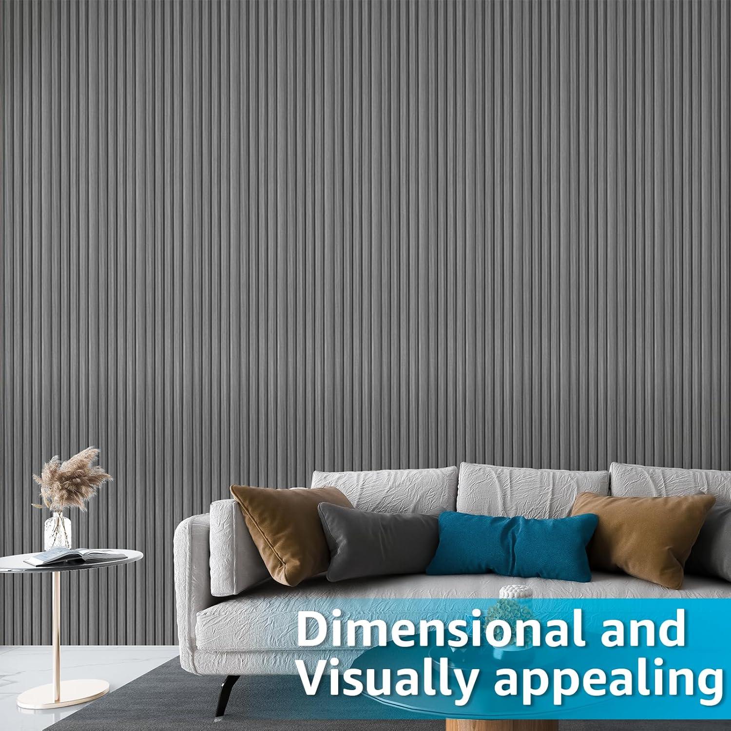 imageArt3d 8 Pack 104quot x 67quot Slat Wall Paneling Glossy Metal Finish WPC 3D Wall Panels 3D Panels for Interior Wall Decor Living Room Bedroom  Elegant ChampagneGray OakSquare