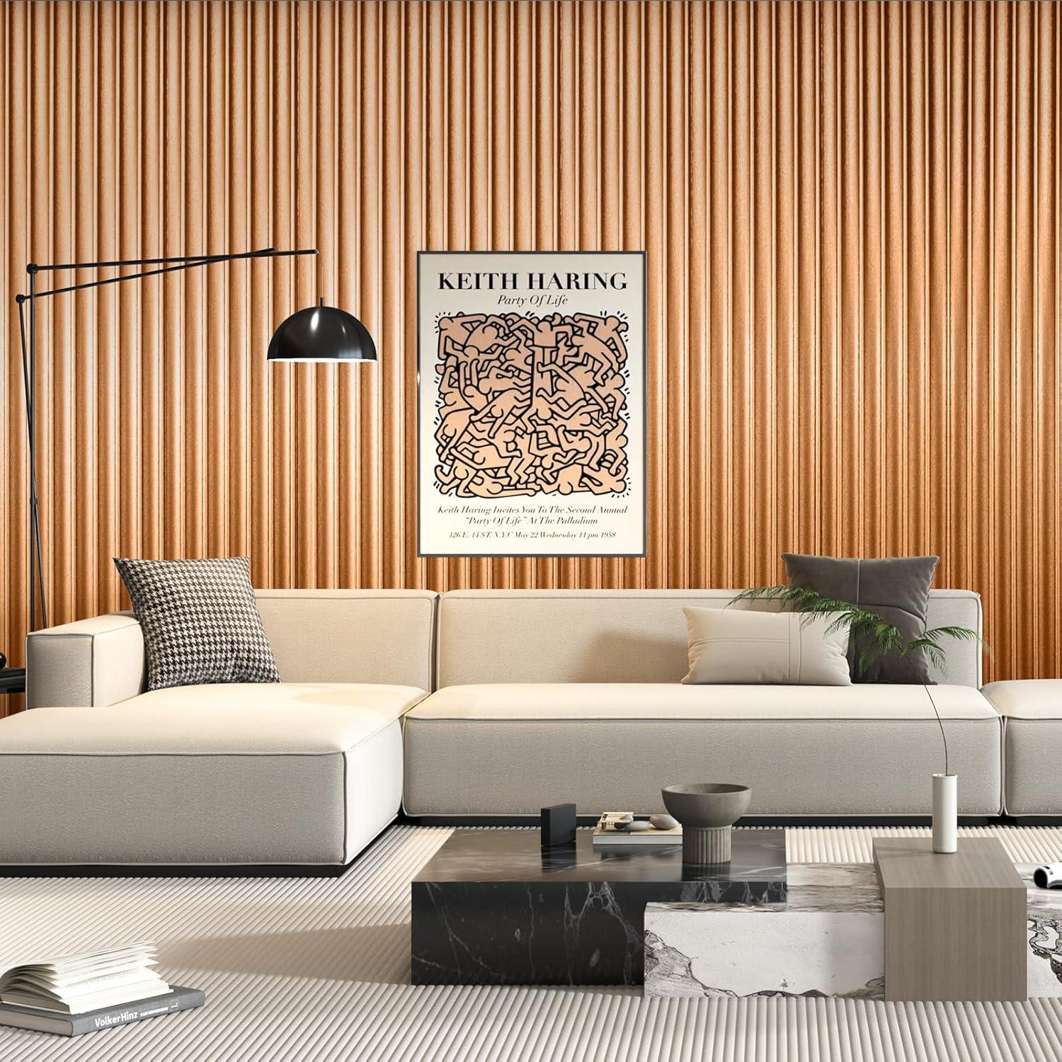 imageArt3d 8 Pack 96quot x 6quot WPC Slat Wall Panels 3D Fluted Panel for Interior Wall Decor TV Background Bedroom Living Room  Gray OakSparkling GoldWavy