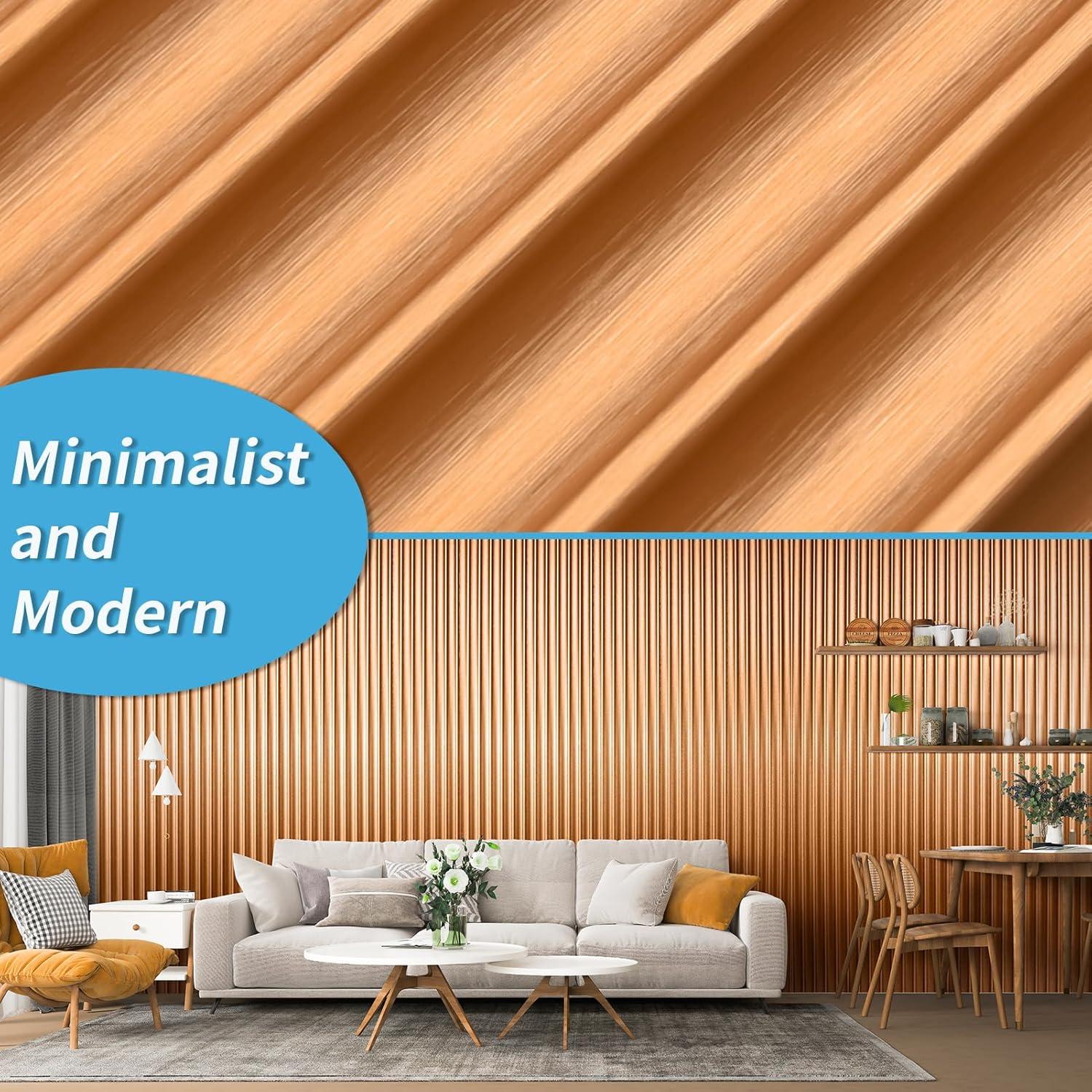 imageArt3d 8 Pack 96quot x 6quot WPC Slat Wall Panels 3D Fluted Panel for Interior Wall Decor TV Background Bedroom Living Room  Gray OakSparkling GoldWavy