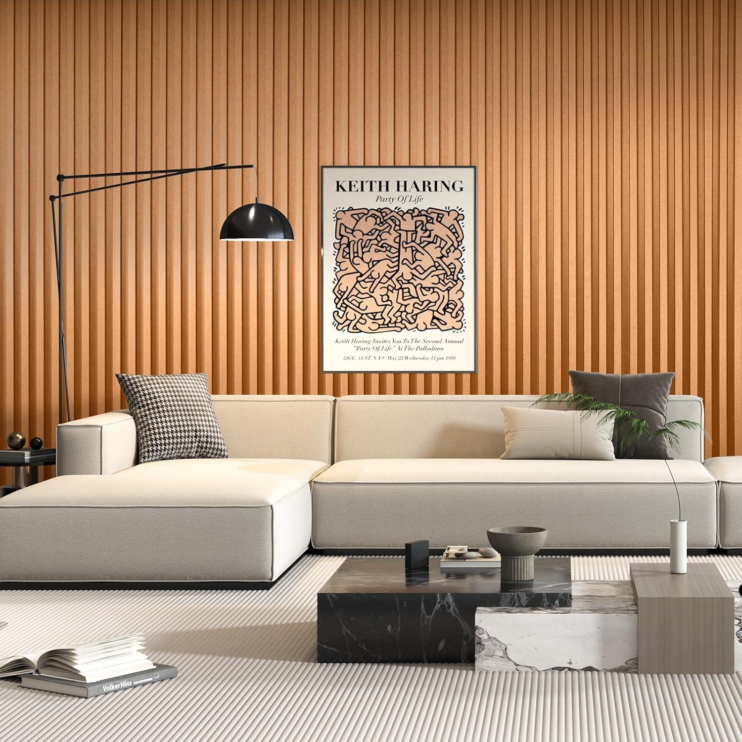 imageArt3d 8 Pack 96quot x 6quot WPC Slat Wall Panels 3D Fluted Panel for Interior Wall Decor TV Background Bedroom Living Room  OakSparkling GoldSquare