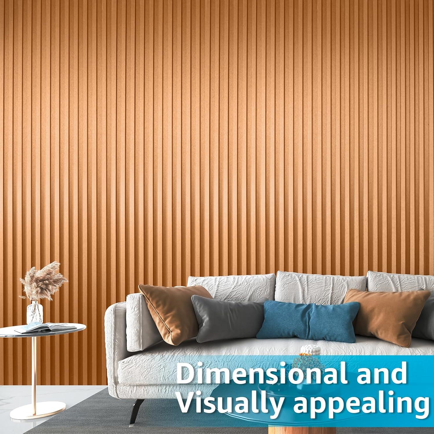 imageArt3d 8 Pack 96quot x 6quot WPC Slat Wall Panels 3D Fluted Panel for Interior Wall Decor TV Background Bedroom Living Room  OakSparkling GoldSquare