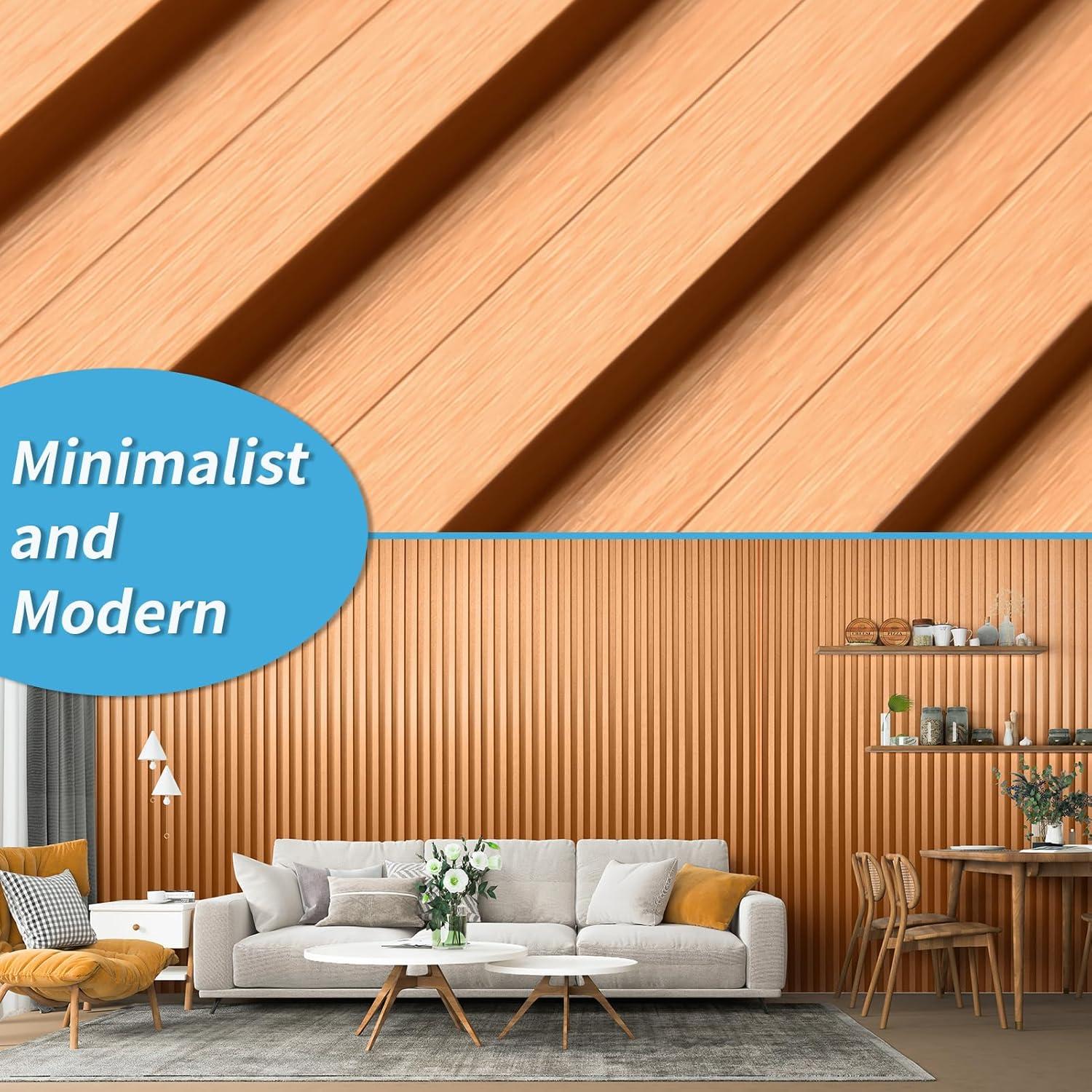imageArt3d 8 Pack 96quot x 6quot WPC Slat Wall Panels 3D Fluted Panel for Interior Wall Decor TV Background Bedroom Living Room  OakSparkling GoldSquare