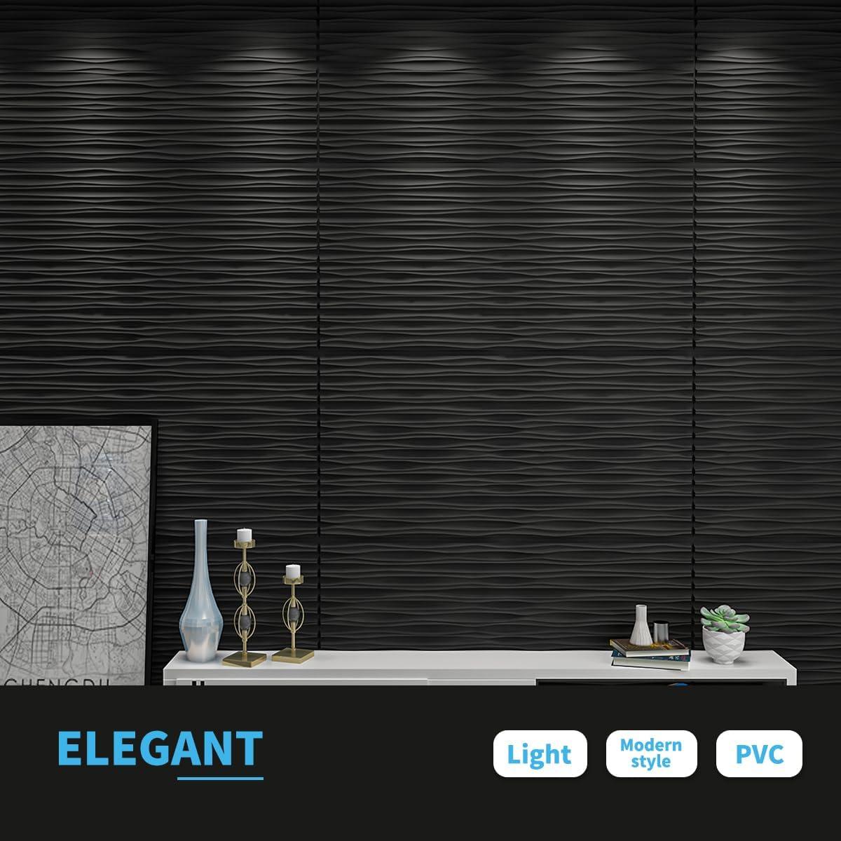 imageArt3d Black Large PVC 3D Wall Panels for Interior Wall Dcor Drop Ceiling Tile 2x4 3D Textured Wavy Wall Panels Decorative Pack of 6 Tiles472quot236quotBlack