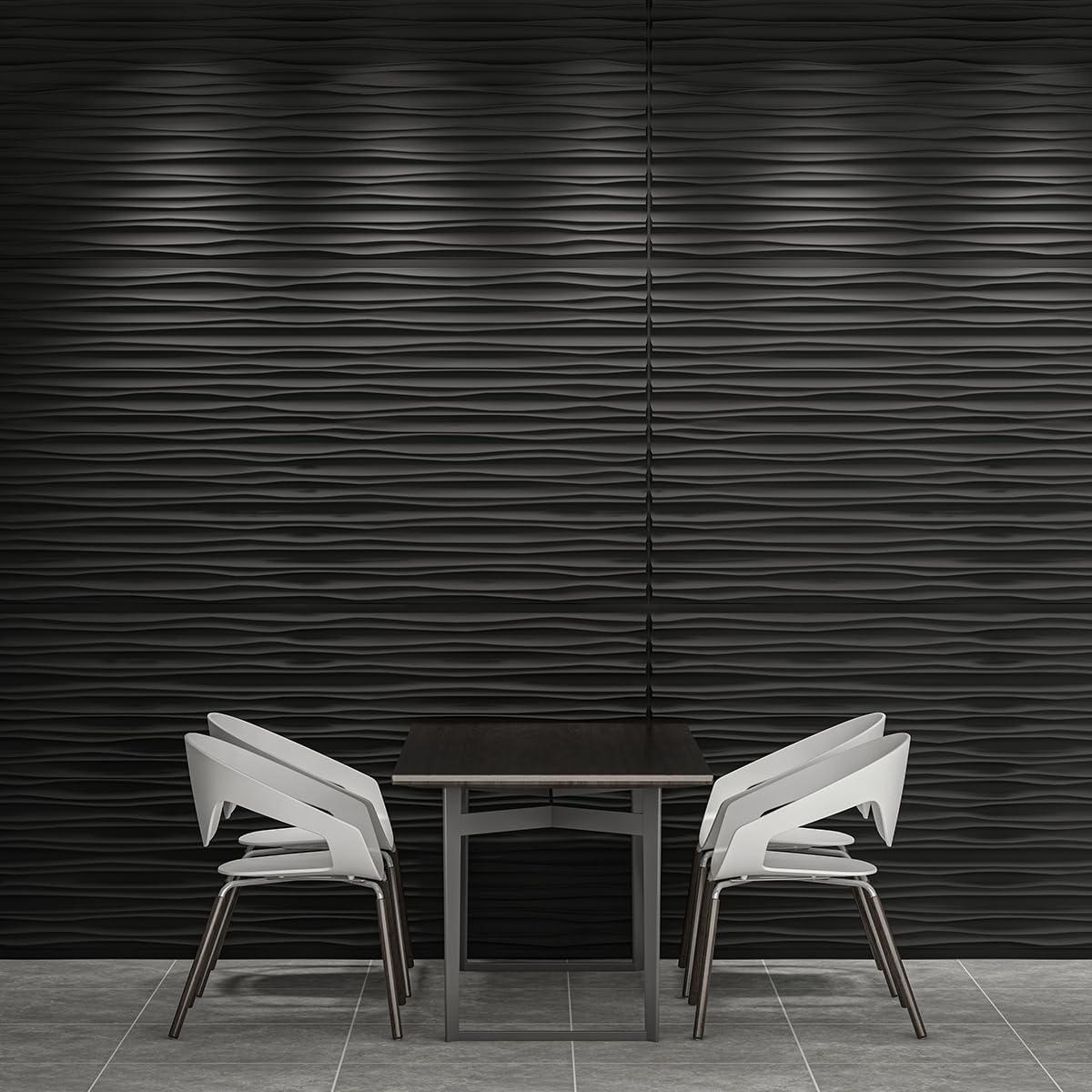 imageArt3d Black Large PVC 3D Wall Panels for Interior Wall Dcor Drop Ceiling Tile 2x4 3D Textured Wavy Wall Panels Decorative Pack of 6 Tiles472quot236quotBlack