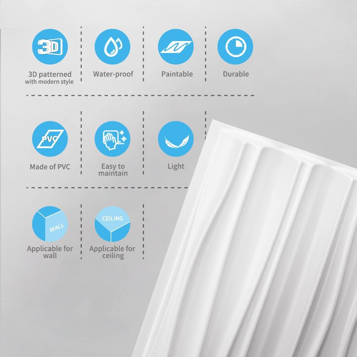 imageArt3d Black Large PVC 3D Wall Panels for Interior Wall Dcor Drop Ceiling Tile 2x4 3D Textured Wavy Wall Panels Decorative Pack of 6 Tiles472quot236quotWhite