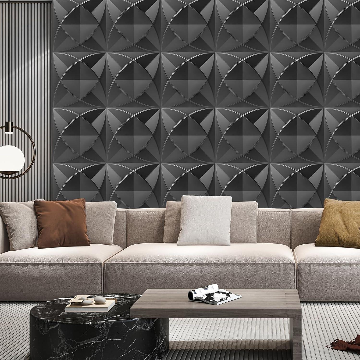 imageArt3d Decorative Textured PVC 3D Wall Panels for Interior Wall Decor in Living Room Bedroom in White Pack of 33 Tiles 32SqFtBlack