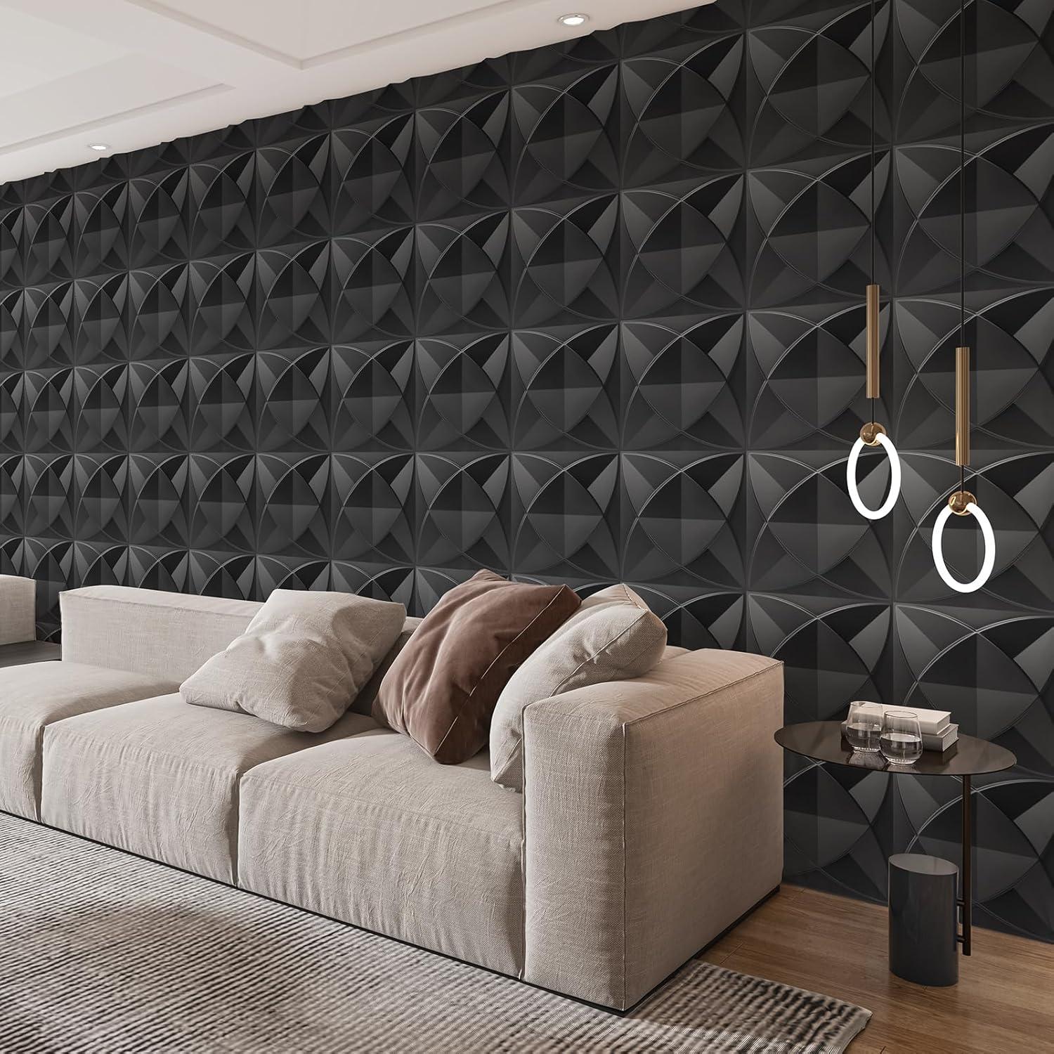 imageArt3d Decorative Textured PVC 3D Wall Panels for Interior Wall Decor in Living Room Bedroom in White Pack of 33 Tiles 32SqFtBlack