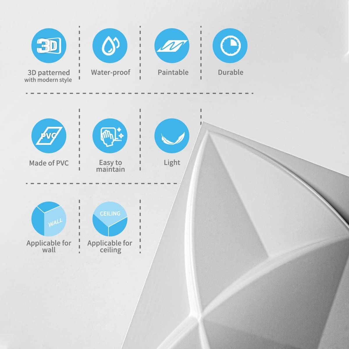 imageArt3d Decorative Textured PVC 3D Wall Panels for Interior Wall Decor in Living Room Bedroom in White Pack of 33 Tiles 32SqFtWhite