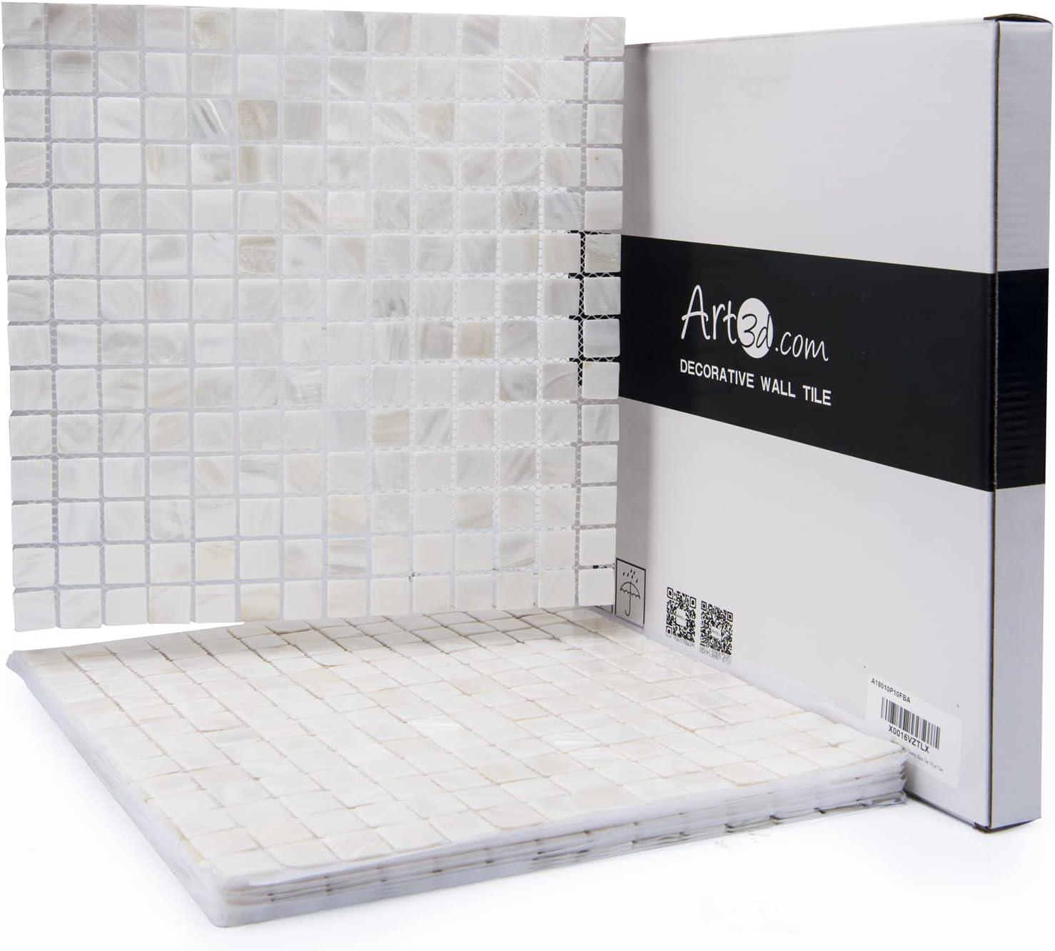 imageArt3d Mother of Pearl Shell Mini Square Seamless Mosaic Tile for Kitchen Backsplash White 12quot L X 12quot WShimmer Gray