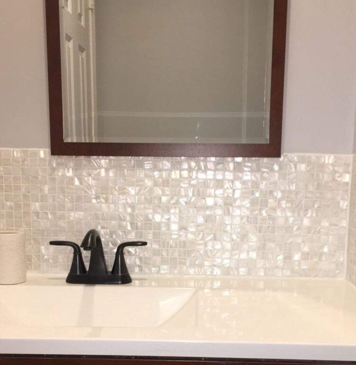 imageArt3d Mother of Pearl Shell Mini Square Seamless Mosaic Tile for Kitchen Backsplash White 12quot L X 12quot WShimmer Gray