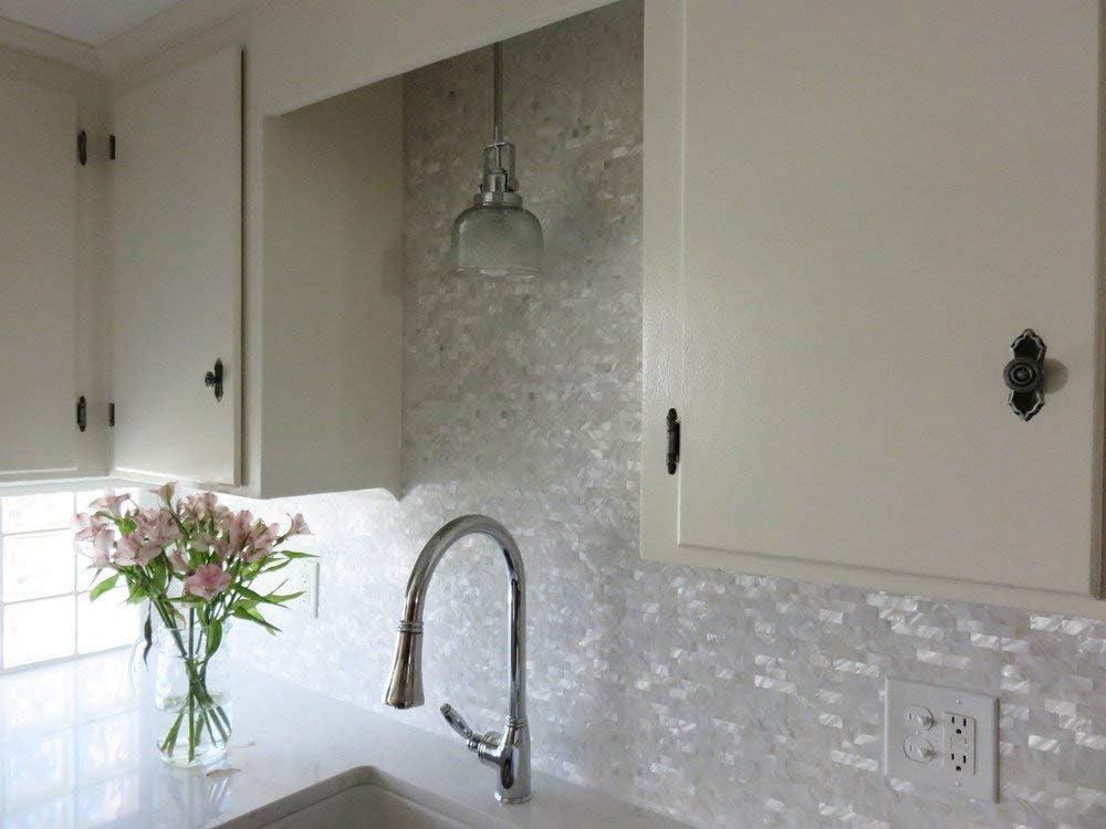 imageArt3d Mother of Pearl Shell Mini Square Seamless Mosaic Tile for Kitchen Backsplash White 12quot L X 12quot WSmoke Gray