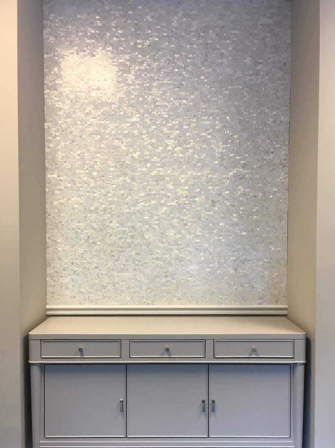 imageArt3d Mother of Pearl Shell Mini Square Seamless Mosaic Tile for Kitchen Backsplash White 12quot L X 12quot WWhiteStickon