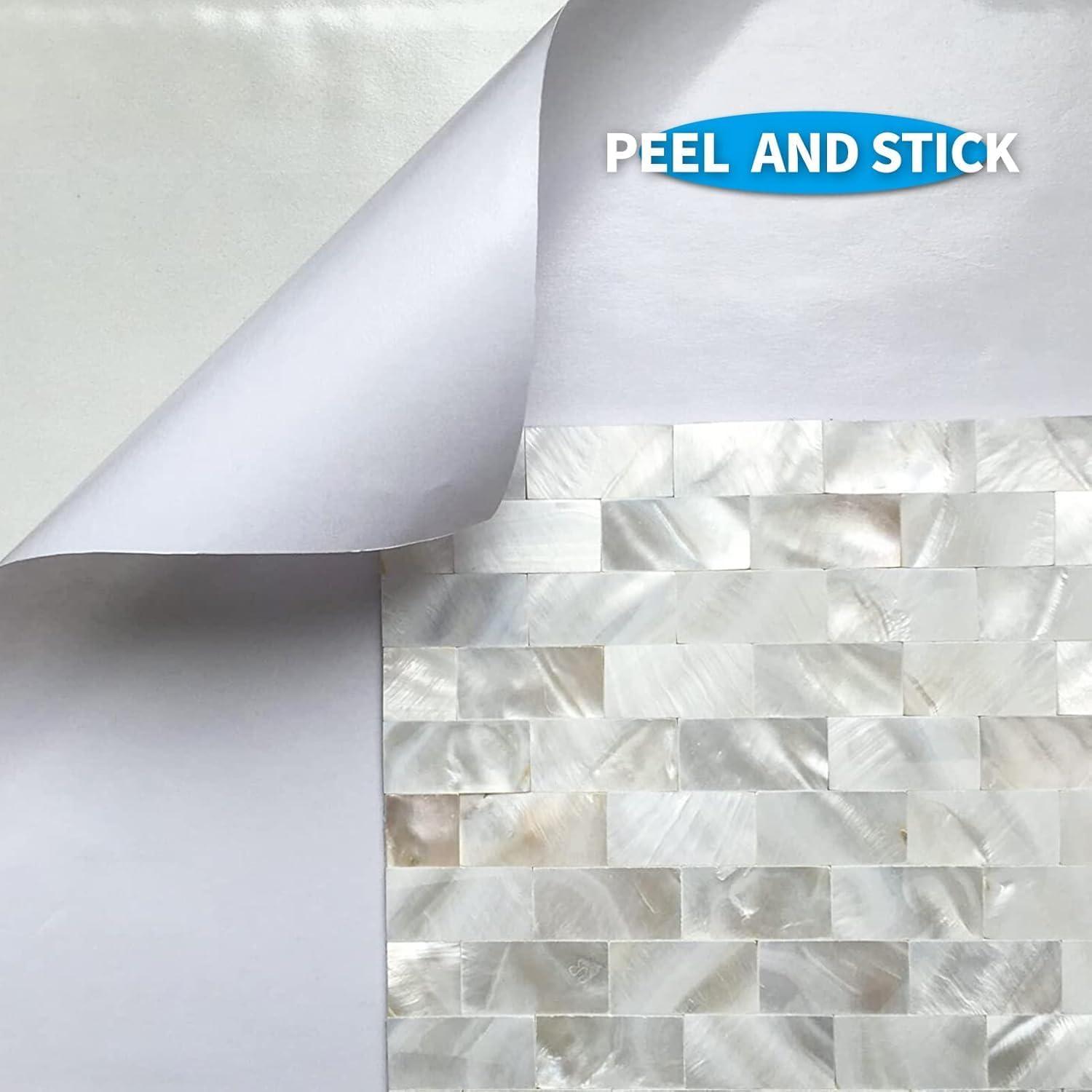 imageArt3d Mother of Pearl Shell Mini Square Seamless Mosaic Tile for Kitchen Backsplash White 12quot L X 12quot WWhiteStickon