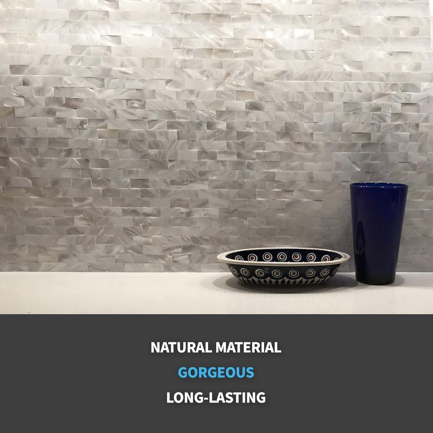 imageArt3d Mother of Pearl Shell Mini Square Seamless Mosaic Tile for Kitchen Backsplash White 12quot L X 12quot WWhiteStickon