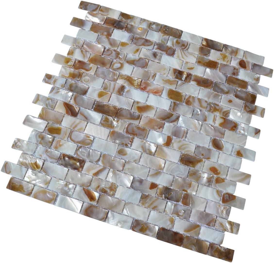 imageArt3d Mother of Pearl Shell Mini Square Seamless Mosaic Tile for Kitchen Backsplash White 12quot L X 12quot Wbrown gray  1pc