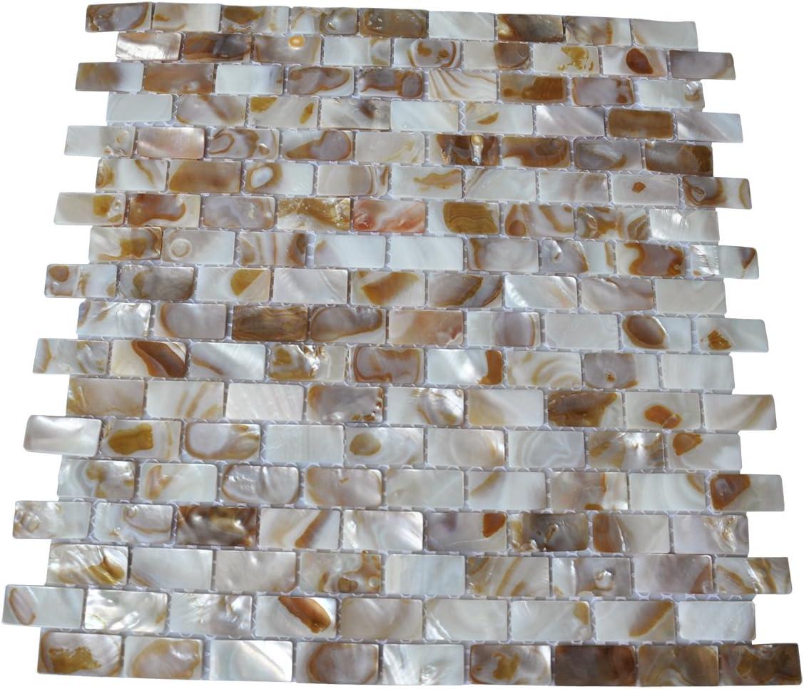 imageArt3d Mother of Pearl Shell Mini Square Seamless Mosaic Tile for Kitchen Backsplash White 12quot L X 12quot Wbrown gray  1pc
